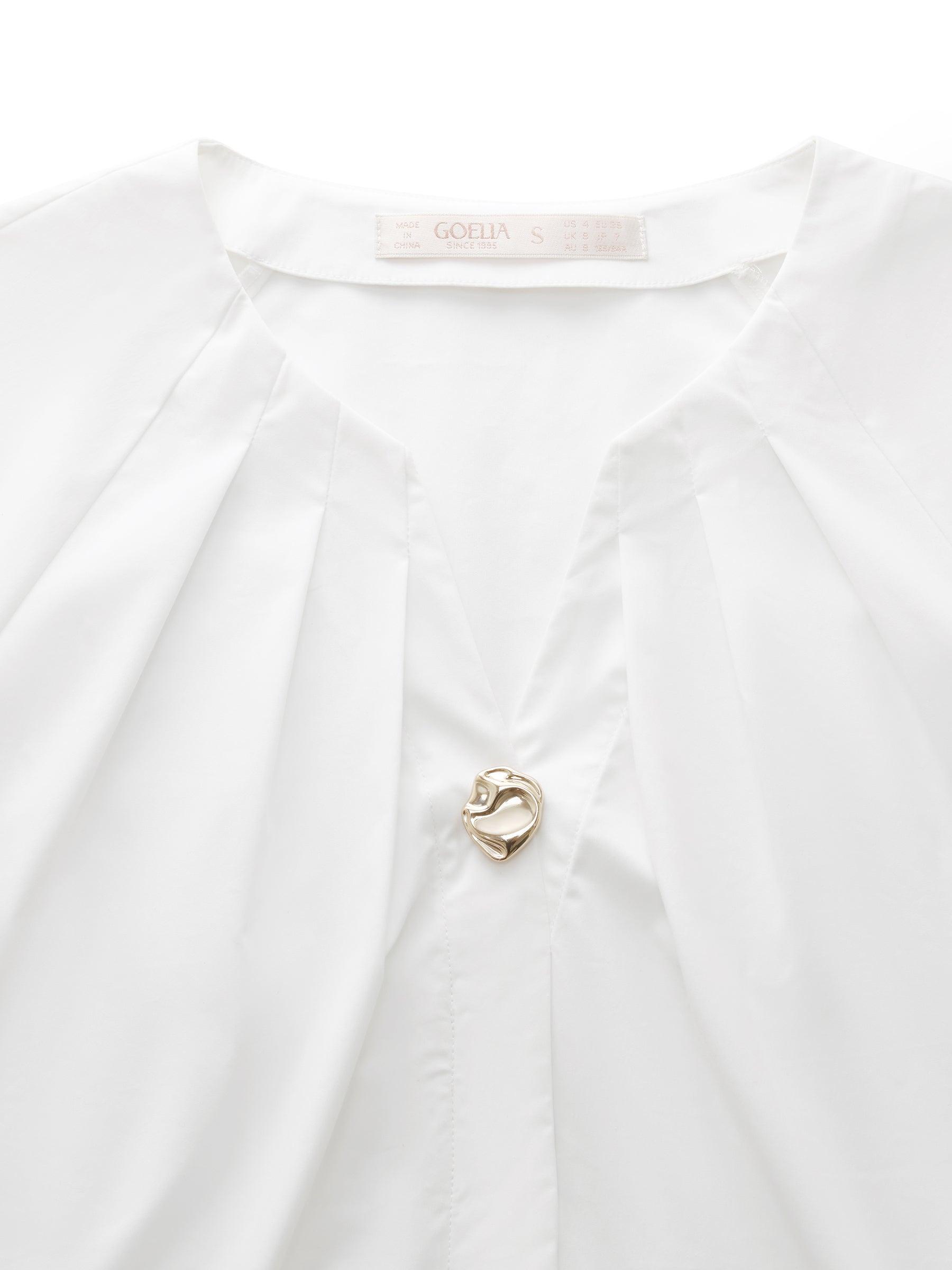 Volume Sleeve Women Pleat Neck Blouse Product Image