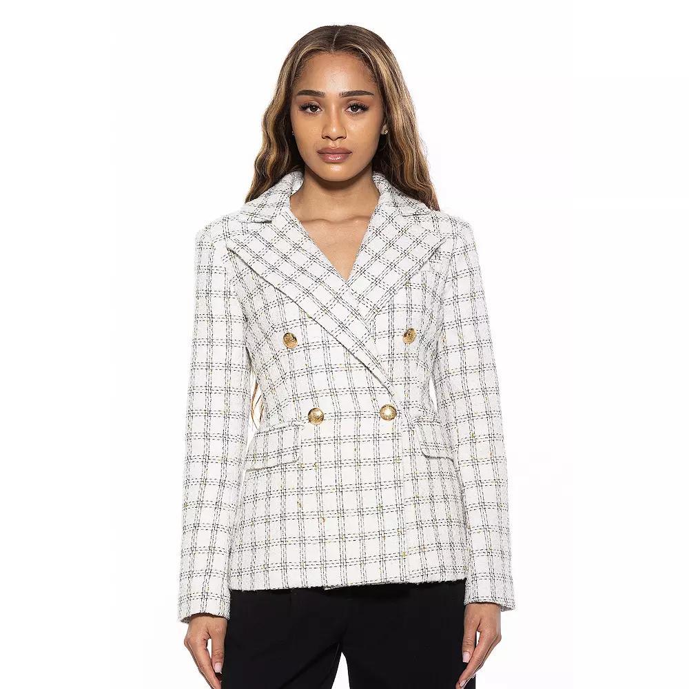 Women's ALEXIA ADMOR Farrah Tweed Classic Double Breasted Jacket, Size: 12, Ivory Plaid Product Image