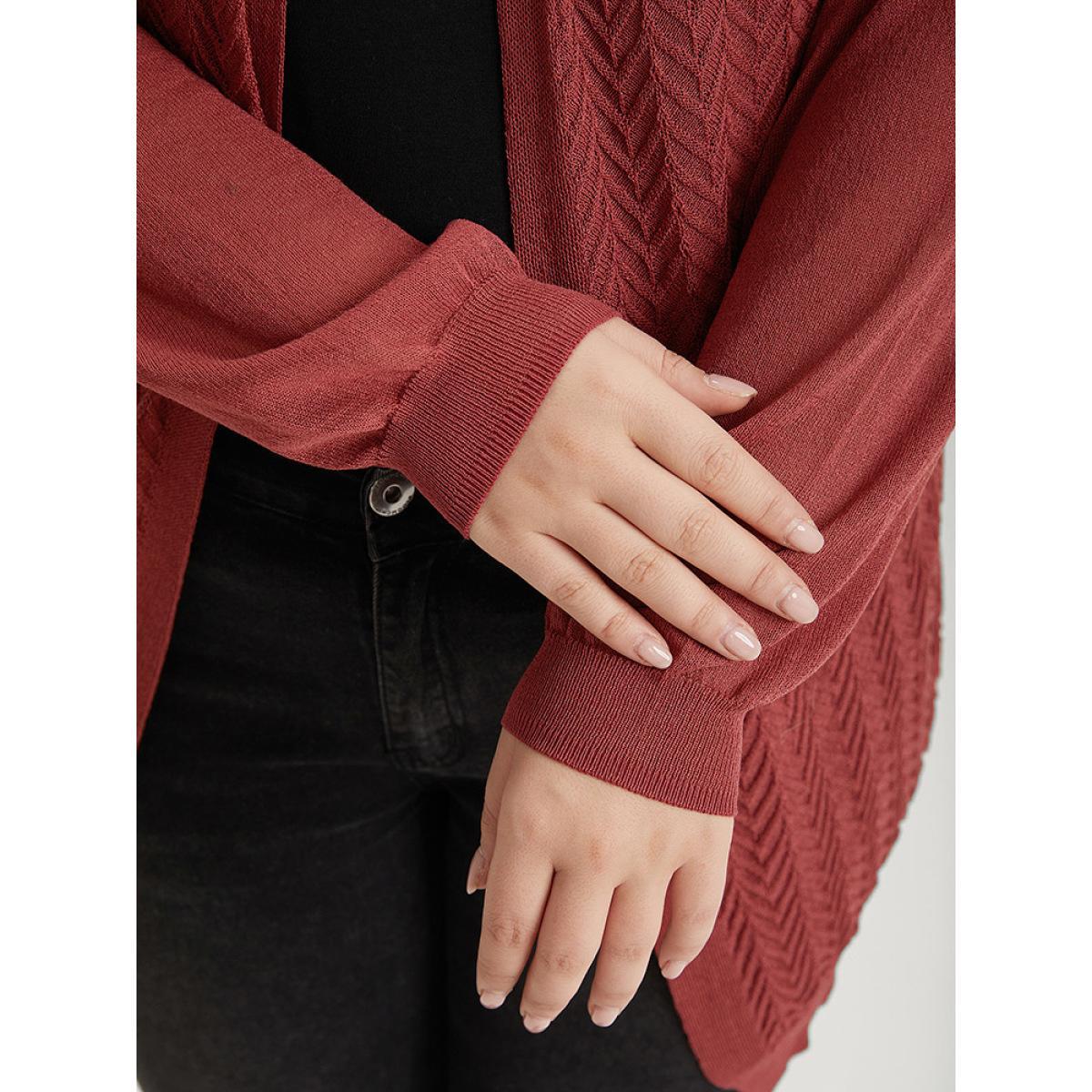 Plus Size Geometric Plisse Patchwork Loose Open Front Cardigan Russet Women Casual Loose Long Sleeve Everyday Cardigans BloomChic 10/M Product Image