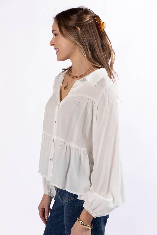 Something Good Ivory Tiered Relaxed Button Down Blouse SALE Product Image