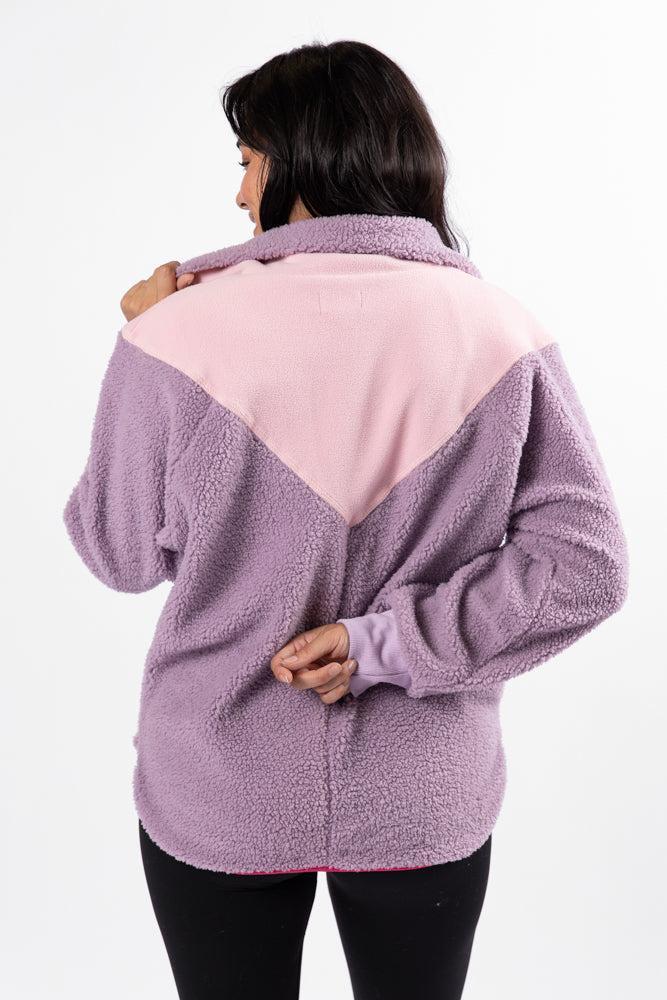 Good Feelings Purple Multi Colorblock Sherpa Pullover FINAL SALE Product Image