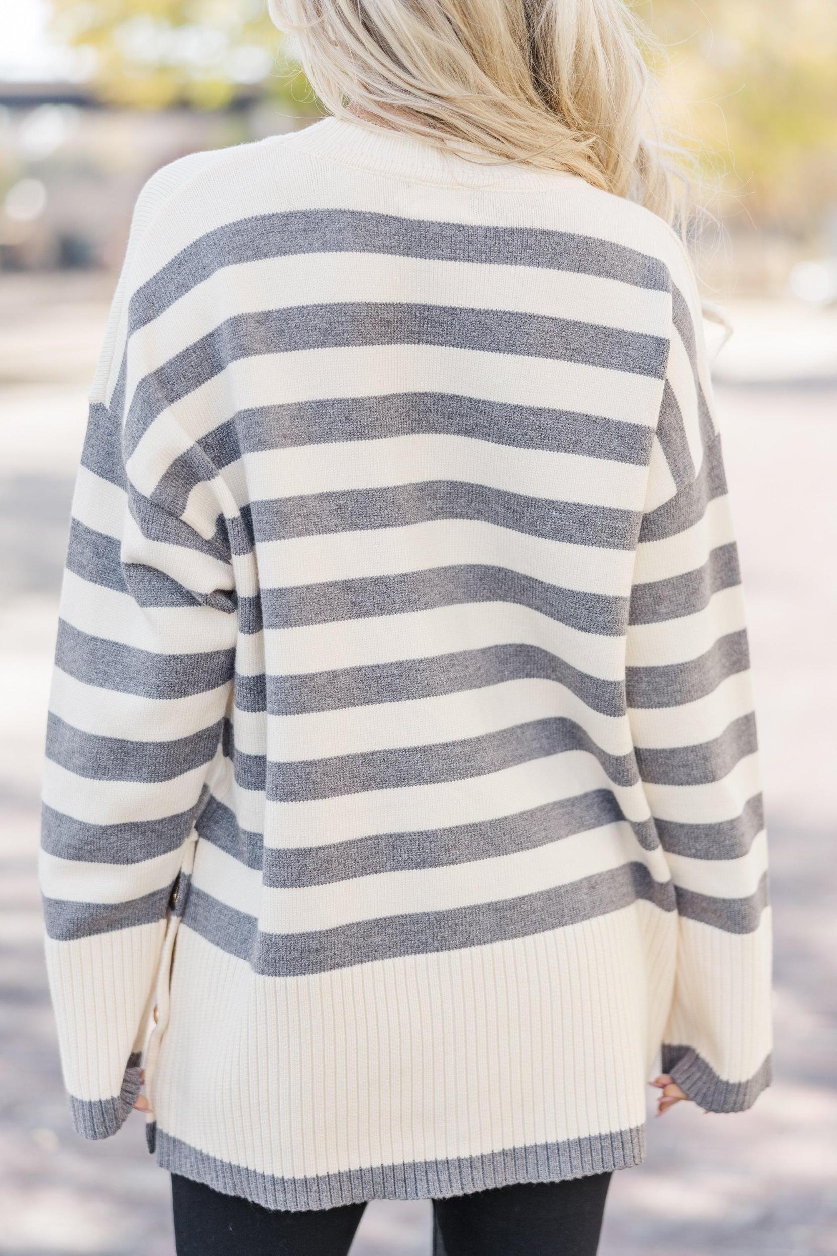 On The Way Up Heather Grey Striped Sweater Female Product Image