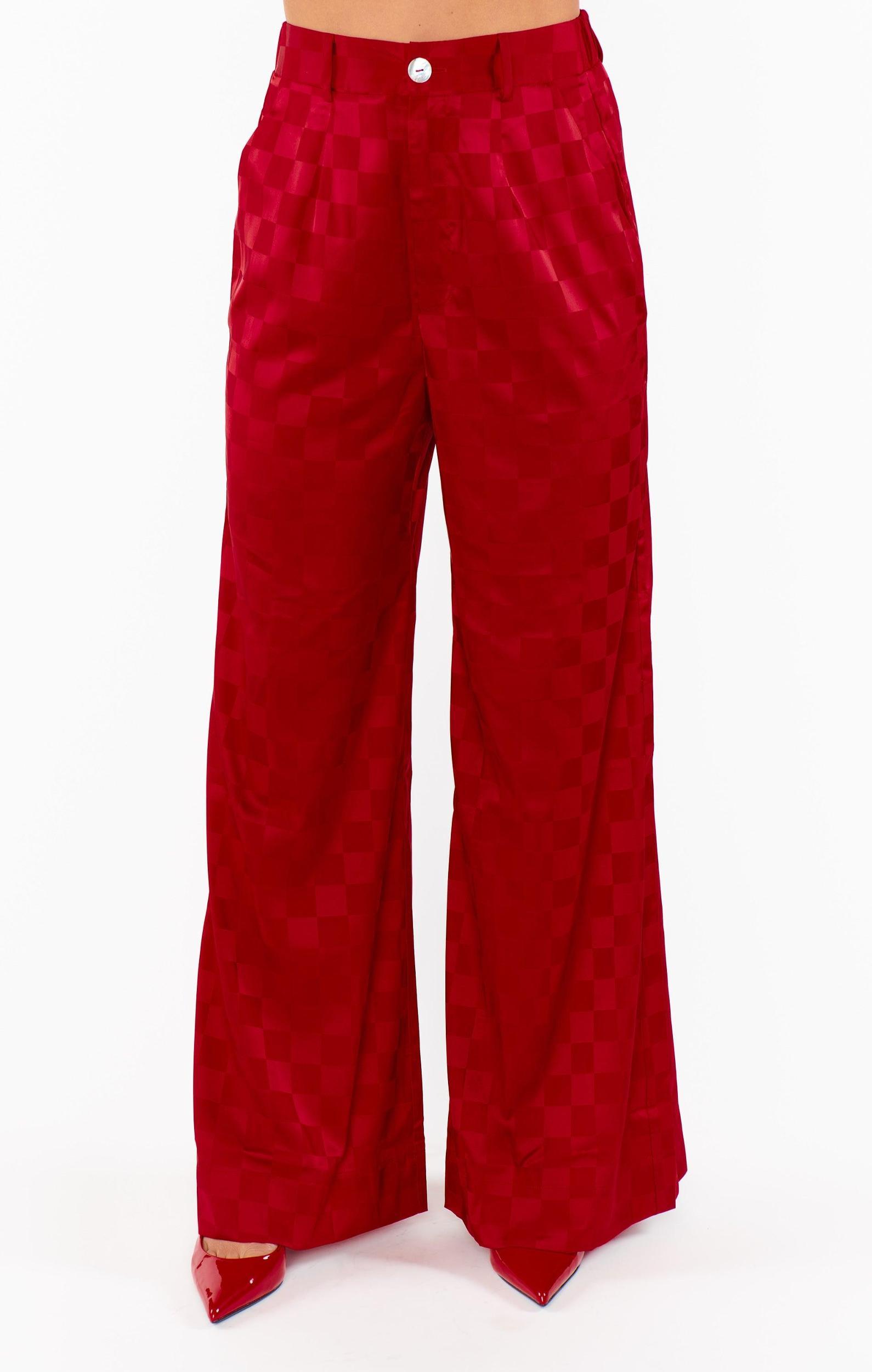 Tanner Trousers ~ Red Checkerboard Satin Product Image