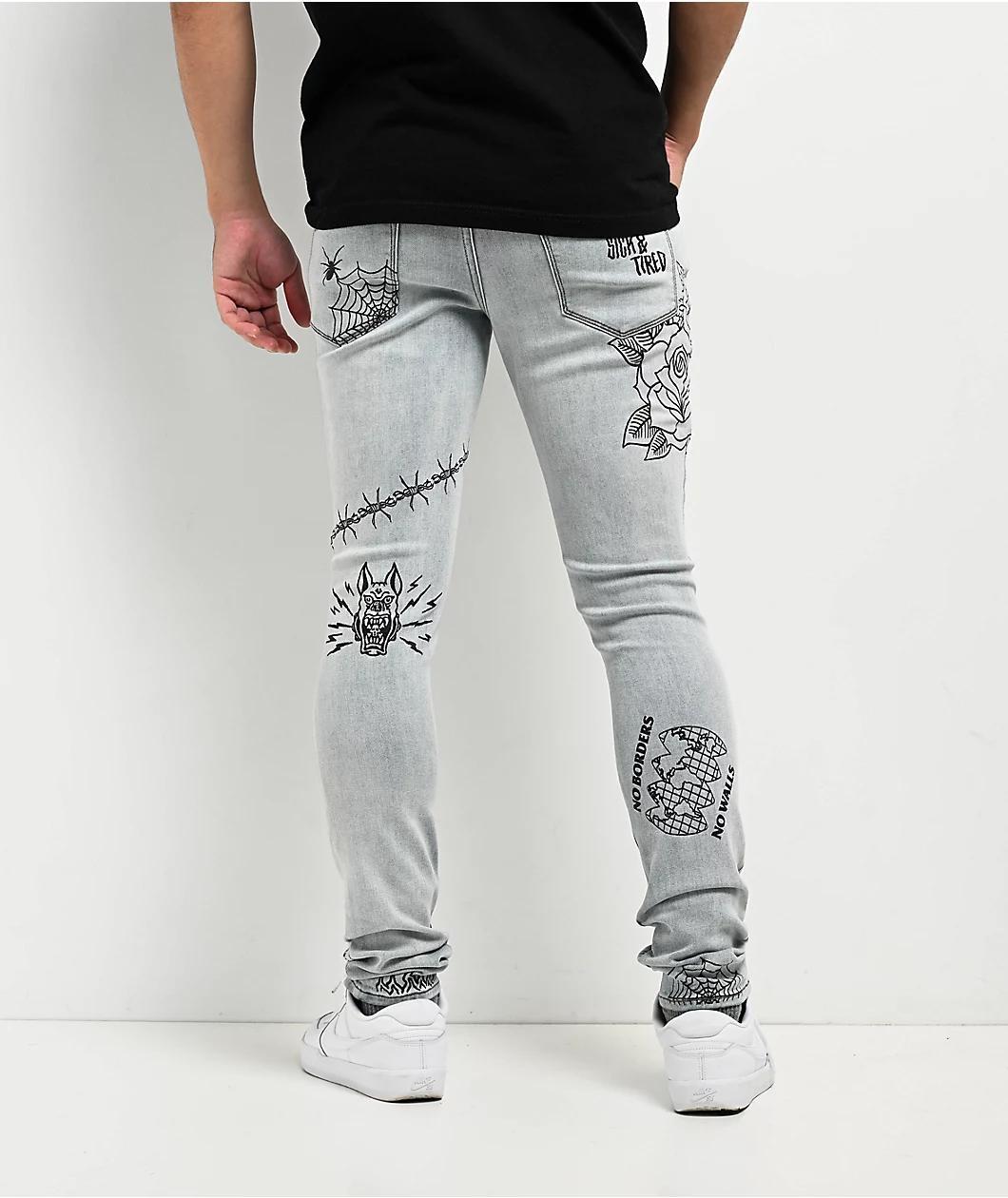Ninth Hall Rogue Printed Light Aged Skinny Jeans Product Image