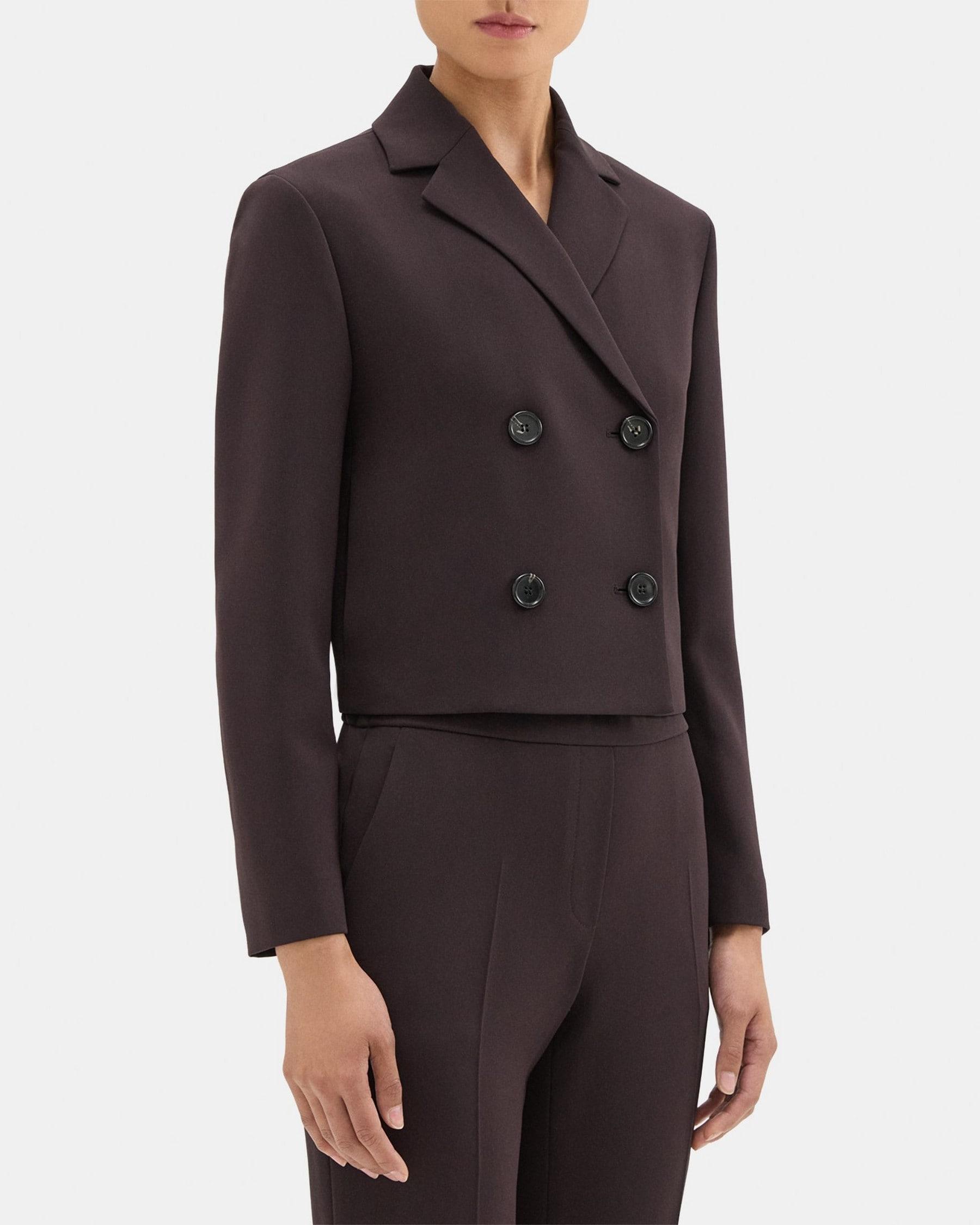 Double-Breasted Crop Blazer in Crepe Product Image