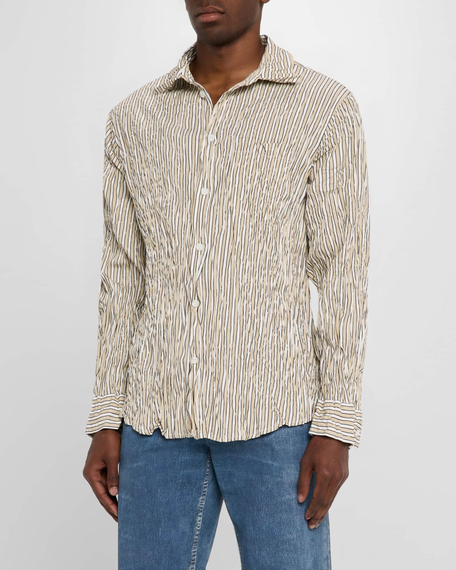 Mens Tricolor Stripe Crinkled Sport Shirt Product Image