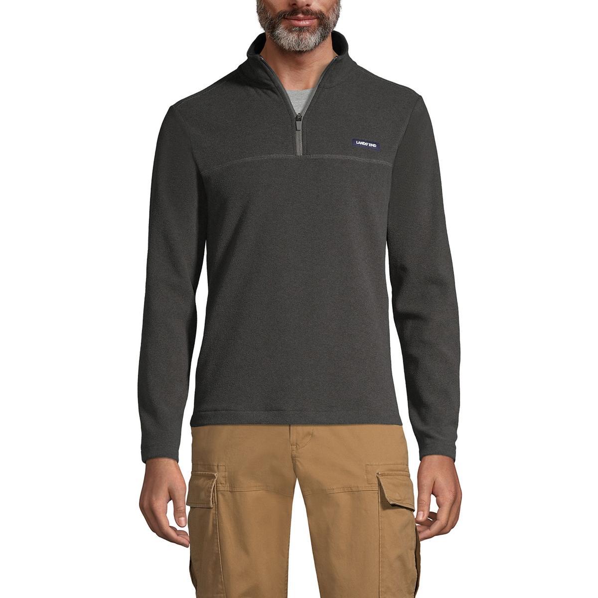 Mens Lands End Fleece Quarter-Zip Pullover Rich Brown Fairisle Product Image