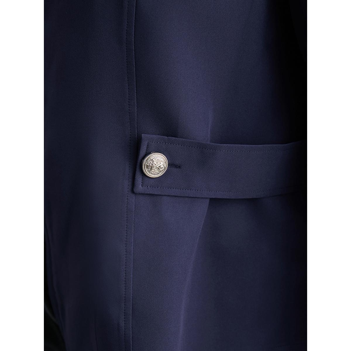 Plus Size Plain Button Detail Notched Zipper Blazer Indigo Women Work Plain Plain Sleeve Long Sleeve Notched collar 28/5X At the Office Blazers BloomChic Product Image