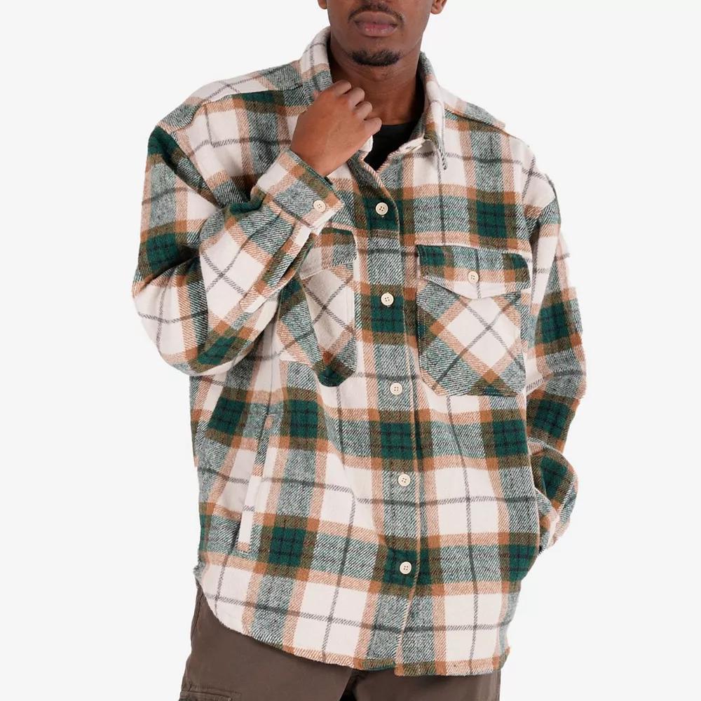 Men's Caliber Denim Co. Lumber Jack Plaid Flannel Shacket, Size: Large, Green Plaid Product Image