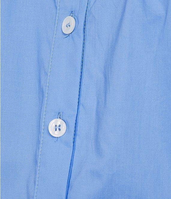 Current Air Cotton Poplin Lace Yoke Point Collar Puff Sleeve Button Front Shirt Product Image