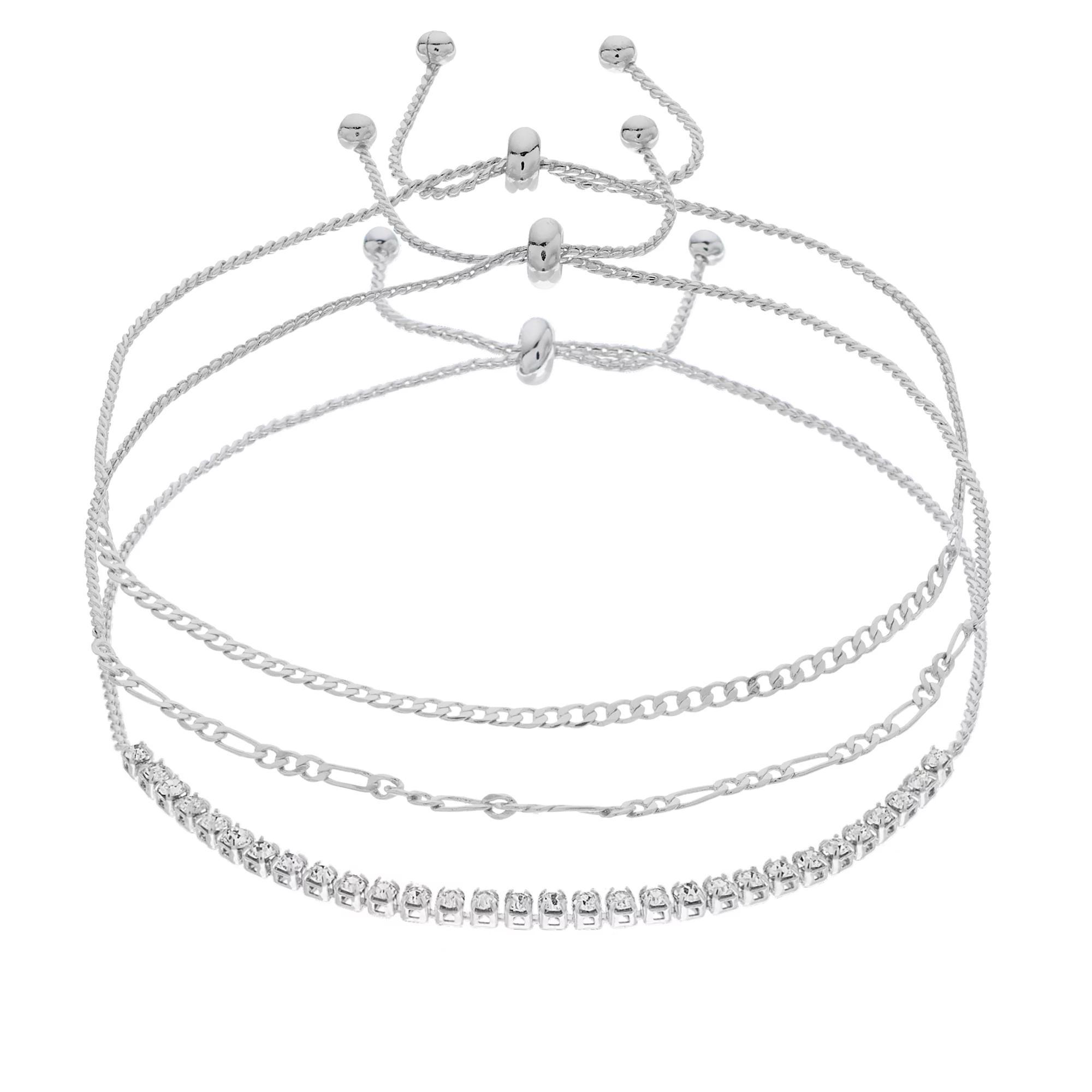 Brilliance Crystal Bracelet Trio Set, Women's, Silver Tone Clear Product Image