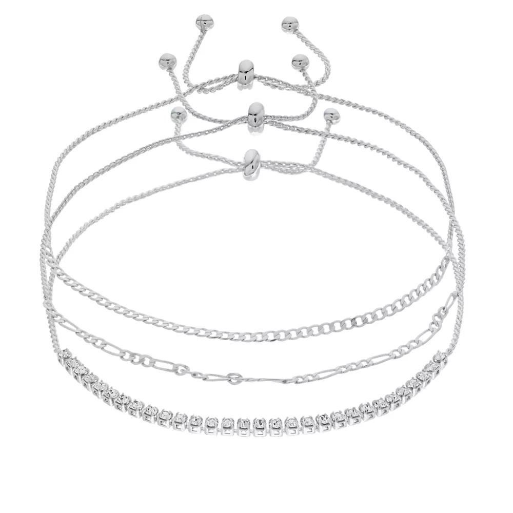 Brilliance Crystal Bracelet Trio Set, Women's, Silver Tone Clear Product Image