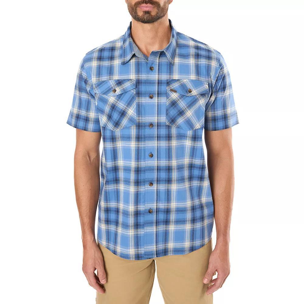 Men's Smith's Workwear Plaid Stretch Button-Down Shirt, Size: Large, Light Blue Product Image