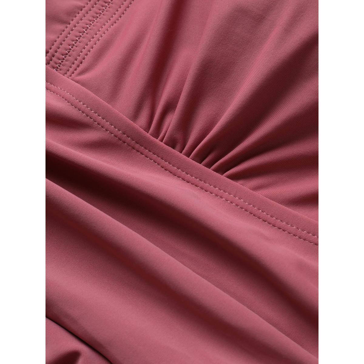 Plus Size Plain Gathered Knot Adjustable Straps Swim Dress Women's Swimwear Lilac Beach Bodycon V-neck High stretch Curve Swim Dresses BloomChic 12/L Product Image
