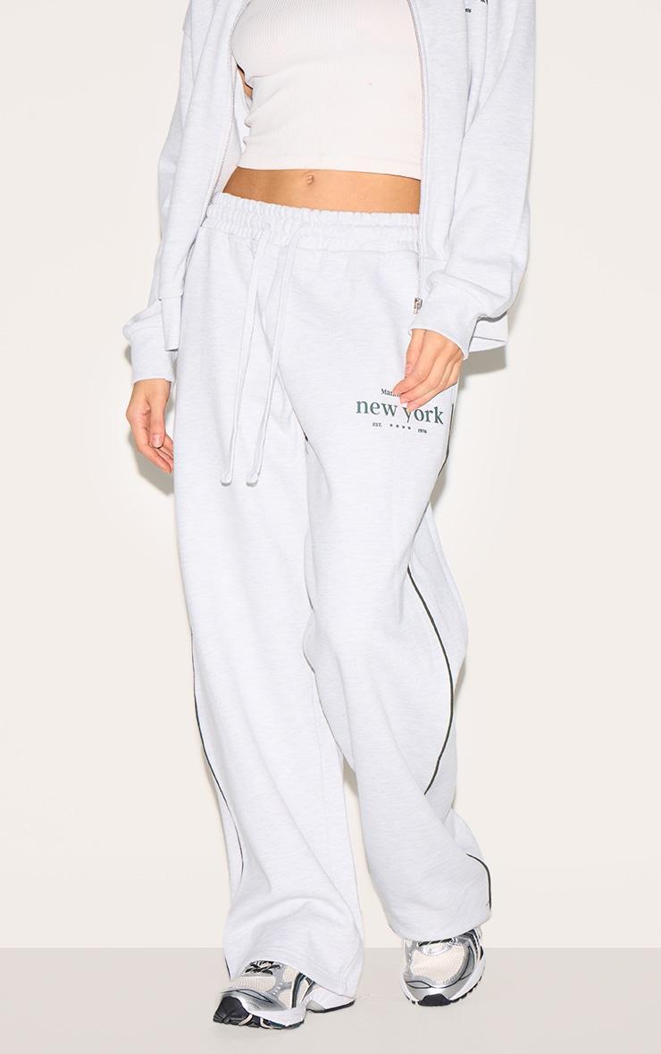 Ash Grey Premium New York Embroidered Wide Leg Sweatpants Product Image