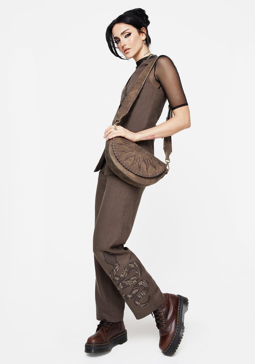 Gaia Linen Blend Snake Embroidered Wide Leg Trouser Product Image