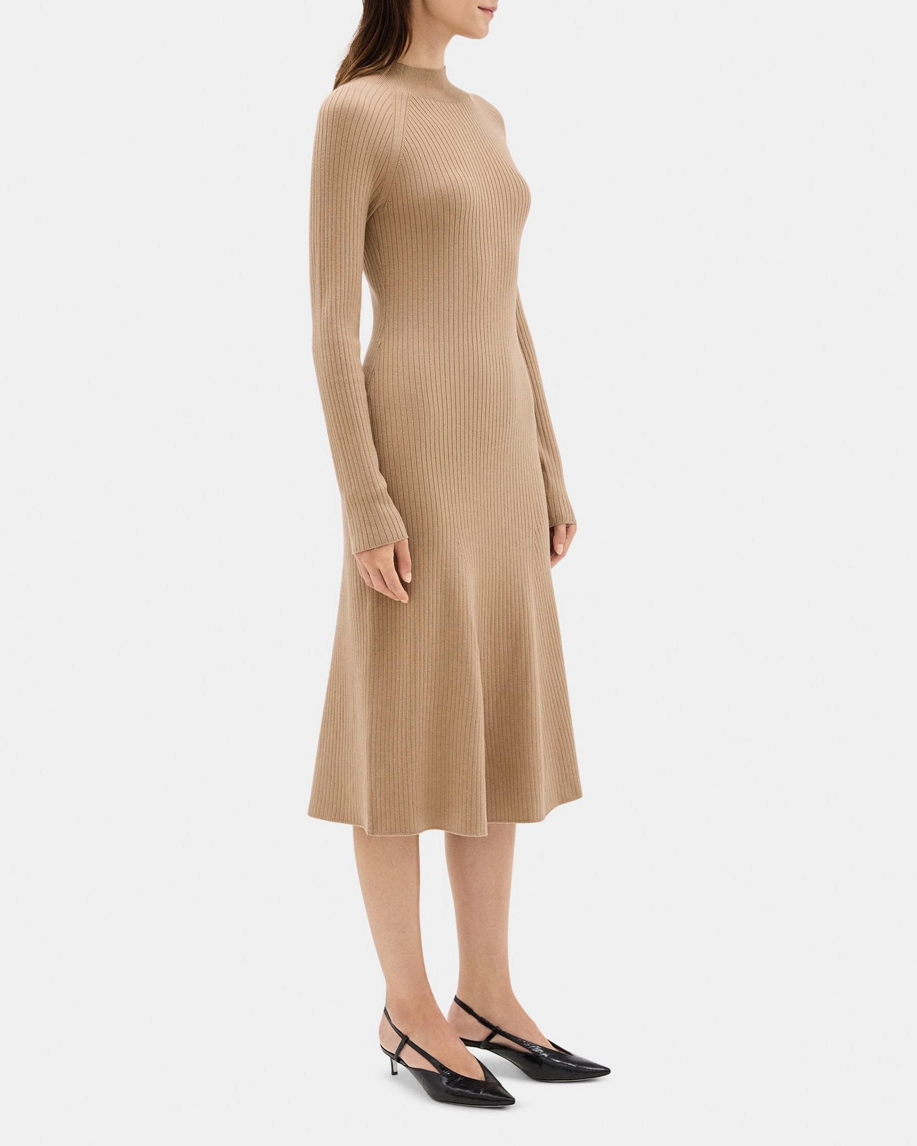 Long-Sleeve Flare Dress in Fine Merino Wool Product Image
