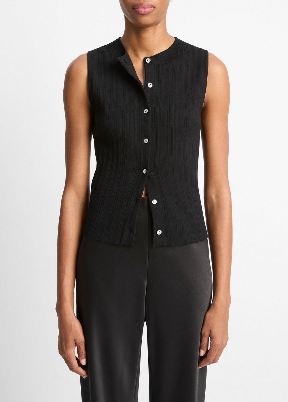Ribbed Italian Cotton-Blend Button-Front Sweater Shell Product Image