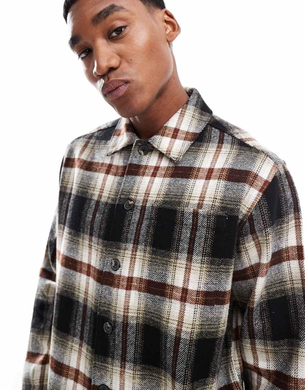 French Connection shacket in brown check print Product Image
