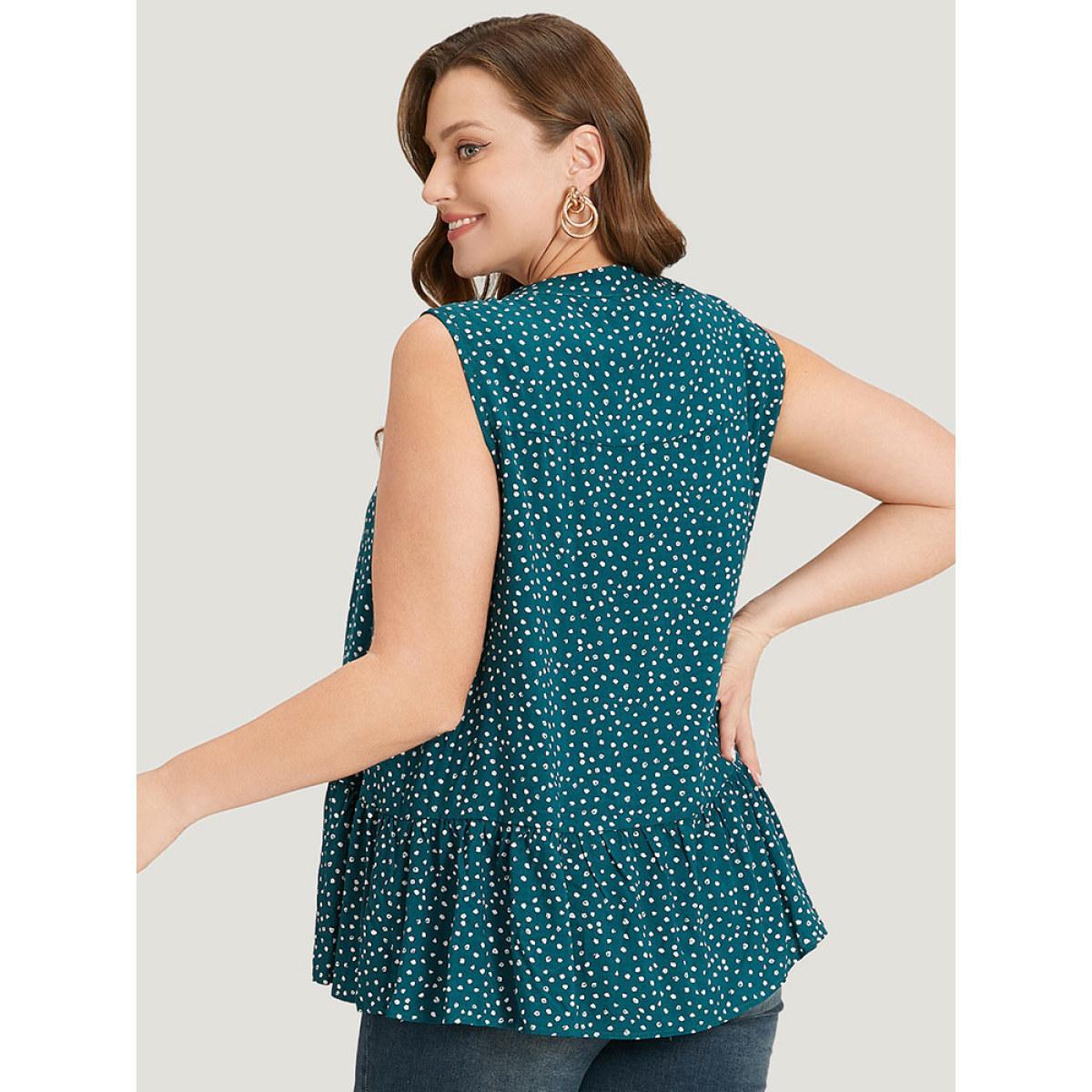 Plus Size Polka Dot Button Down Patchwork Tank Top Women Cyan Elegant Button Round Neck Dailywear Tank Tops Camis BloomChic 26/4X Product Image