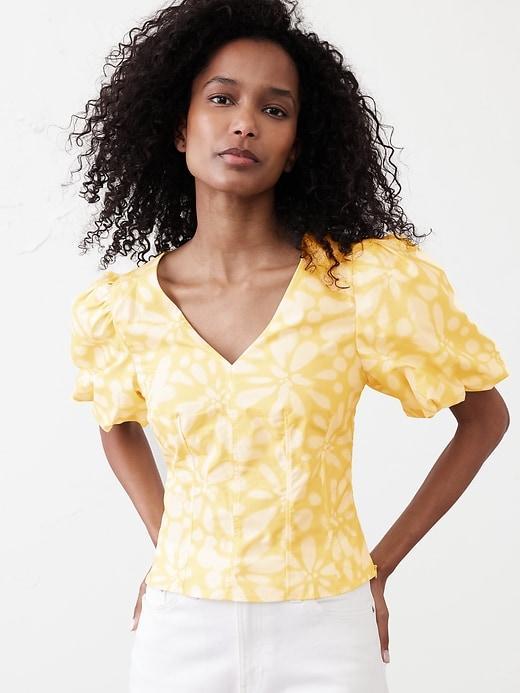 Bubble-Sleeve Seamed Poplin Top Product Image