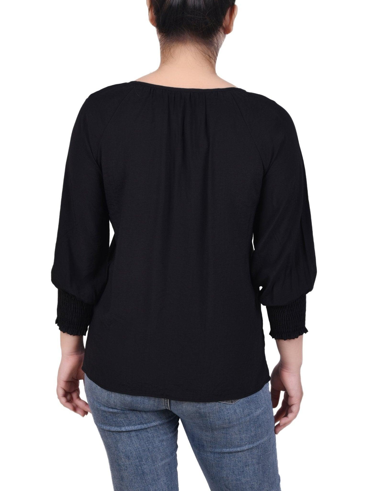 3/4 Length Sleeve Button Front Blouse - Petite Product Image