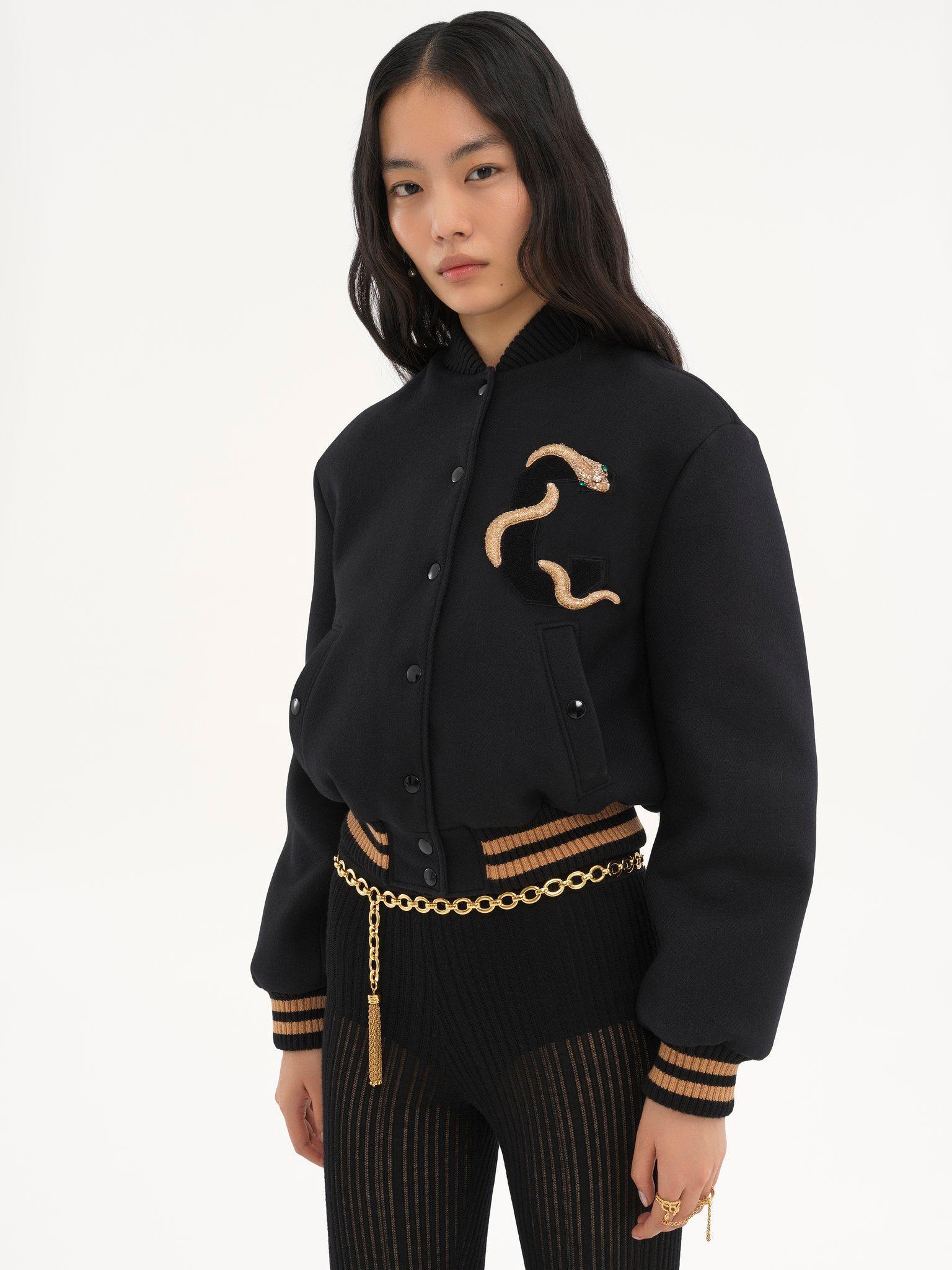 Embroidered bomber jacket in wool drill Product Image