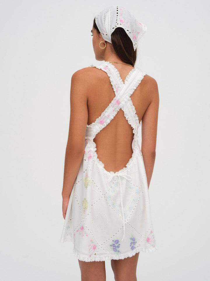 Andrea Embroidered Mini Dress — White Product Image