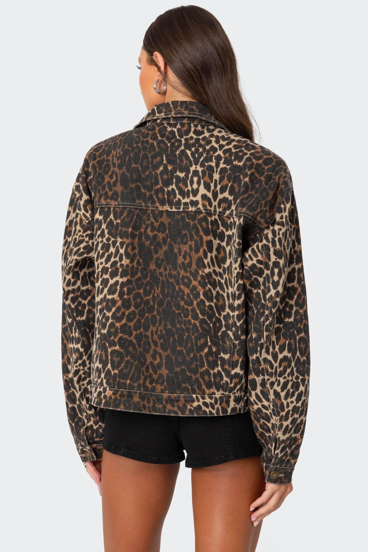Leopard Print Denim Jacket Product Image