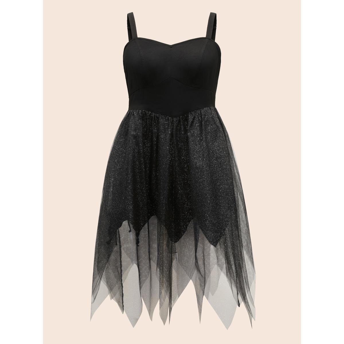 Plus Size Enchanted Shiny Mesh Petal Hem Midi Dress Black Women Cocktail Texture Party Curvy Bloomchic 10/M Product Image