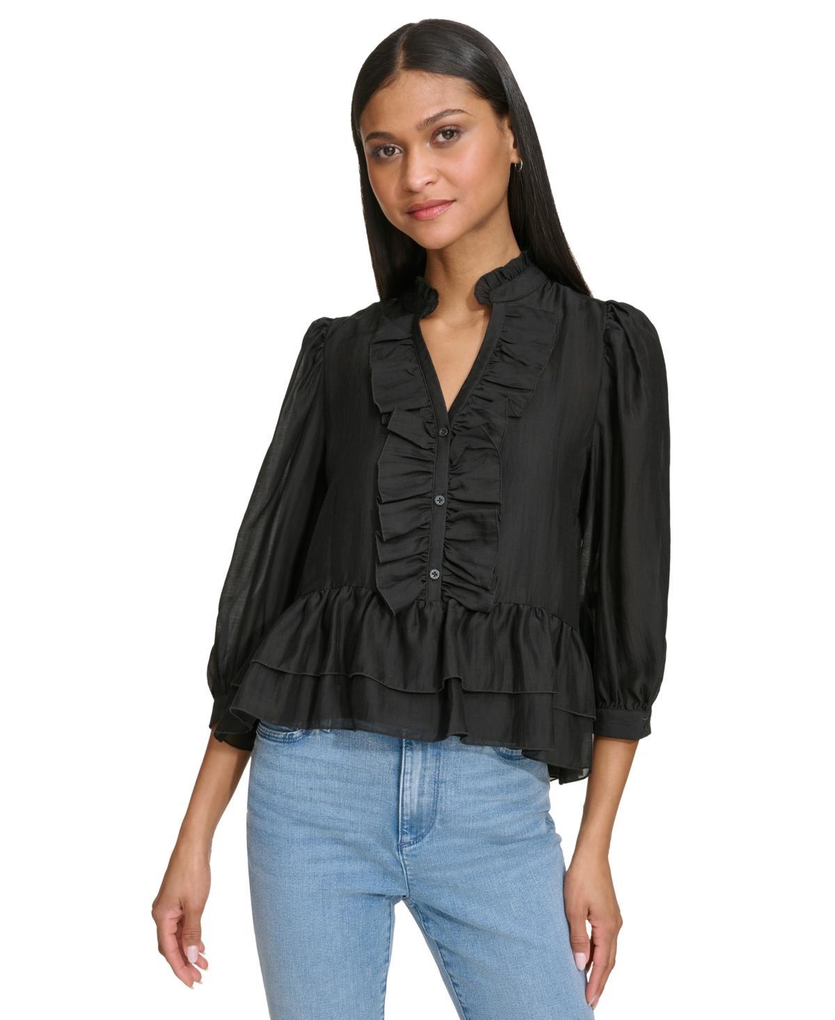 Karl Lagerfeld Paris Womens Ruffled 3/4-Sleeve Blouse Product Image