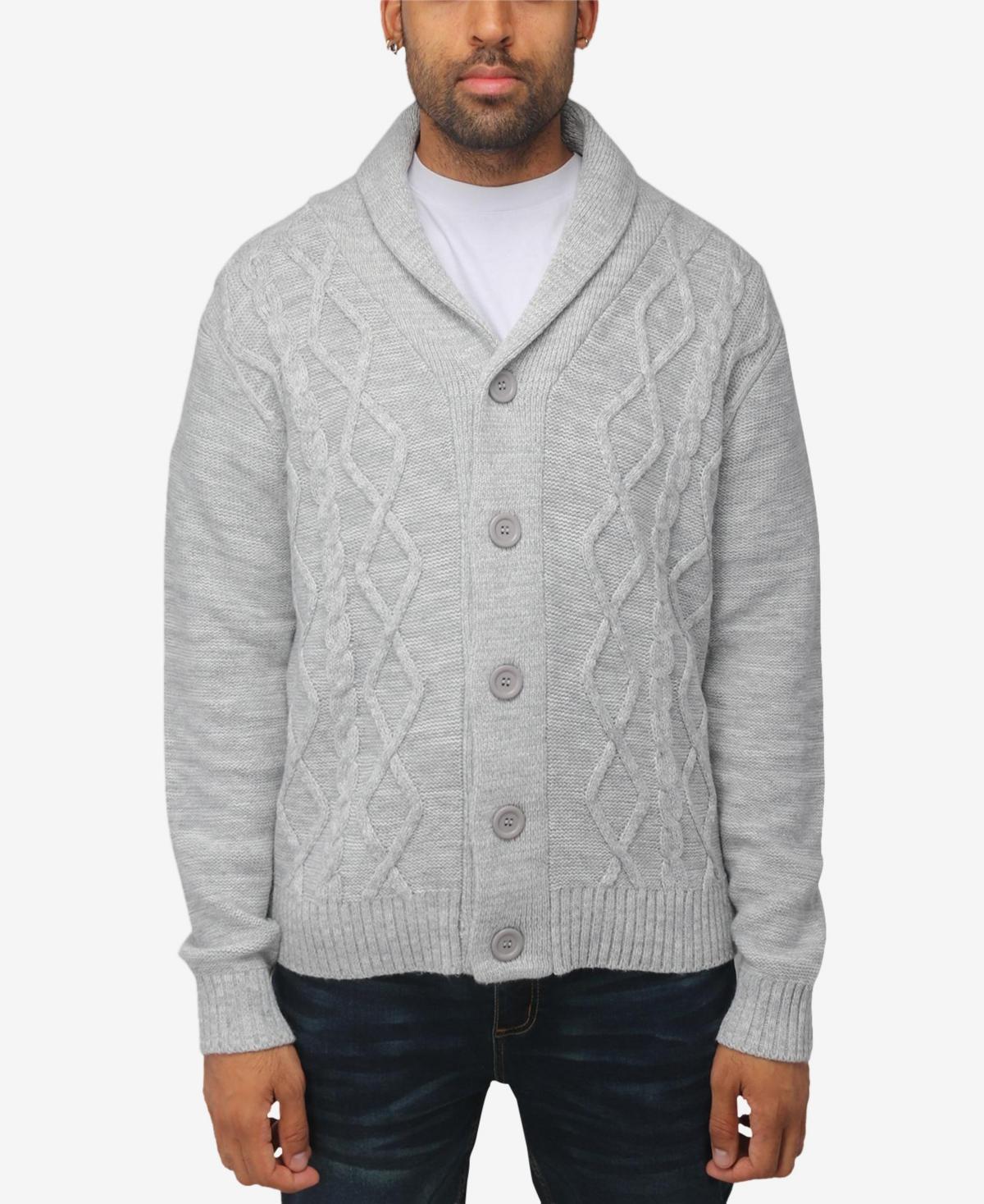 Mens Xray Regular-Fit Fleece-Lined Shawl-Collar Cable-Knit Cardigan Sweater Product Image