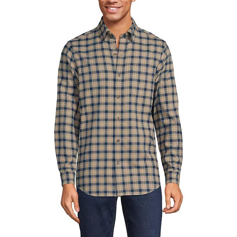 Men's Lands' End Traditional-Fit Flagship Flannel Shirt, Size: XL, Navy Green Plaid Product Image