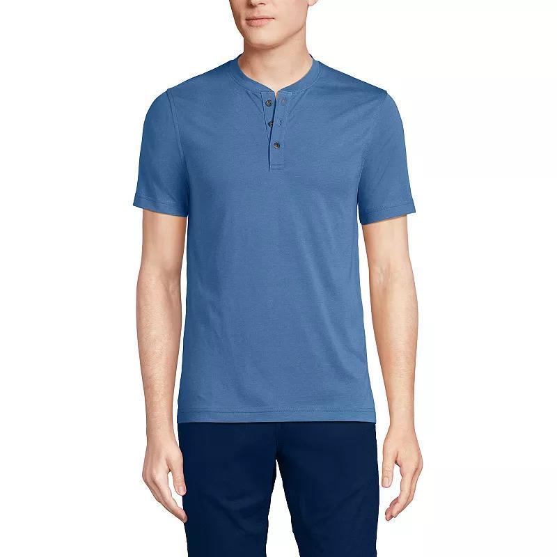 Men's Lands' End Short Sleeve Supima Jersey Henley Top, Size: XL, Tourmaline Product Image