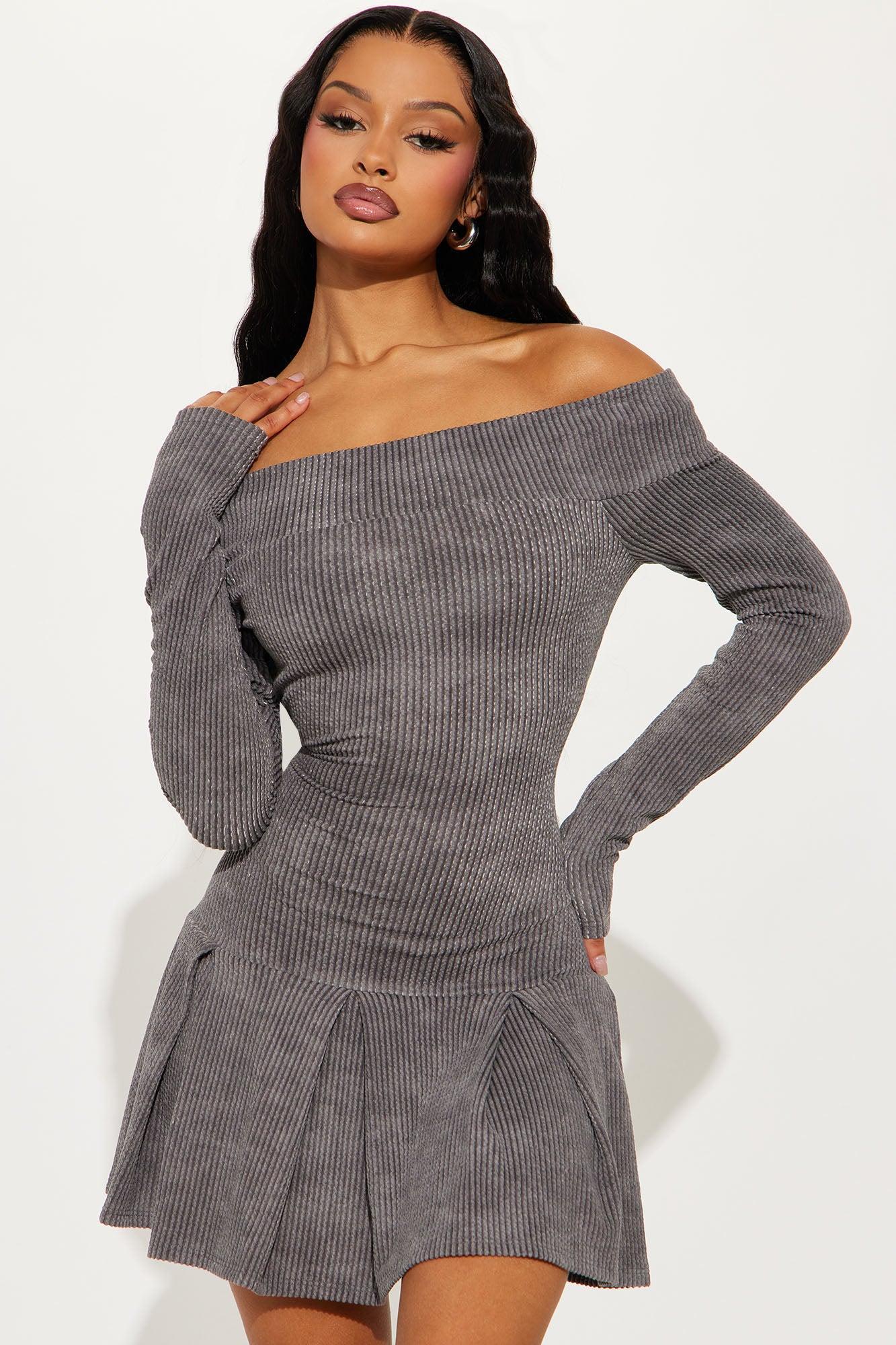 Reina Washed Ribbed Micro Mini Dress - Charcoal Product Image
