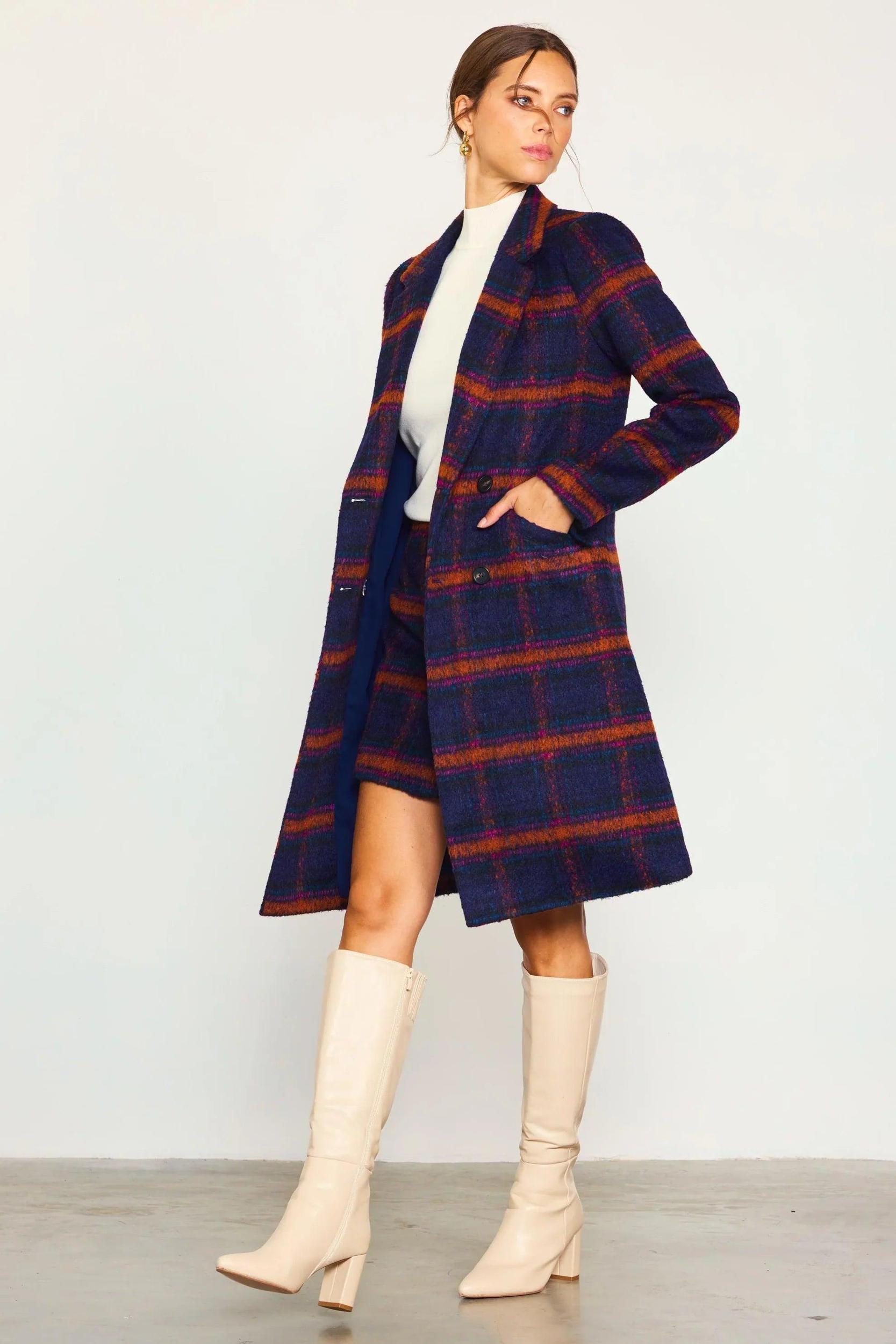 Double Breasted Plaid Coat Product Image