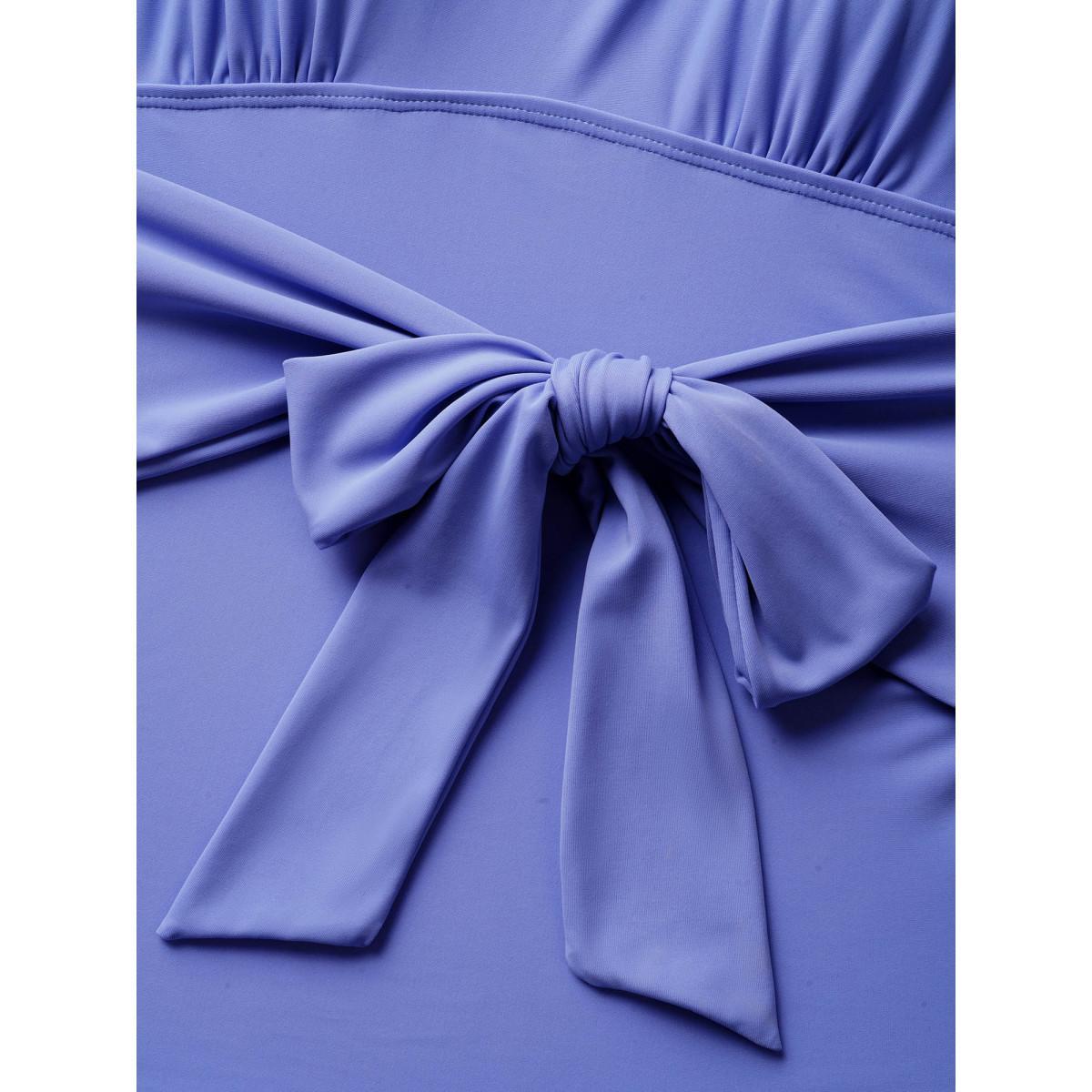 Plus Size Square Neck Tie Knot Gathered One Piece Swimsuit Women's Swimwear Bluepurple Beach Tie knot Curve Bathing Suits High stretch One Pieces BloomChic 18-20/2X Product Image