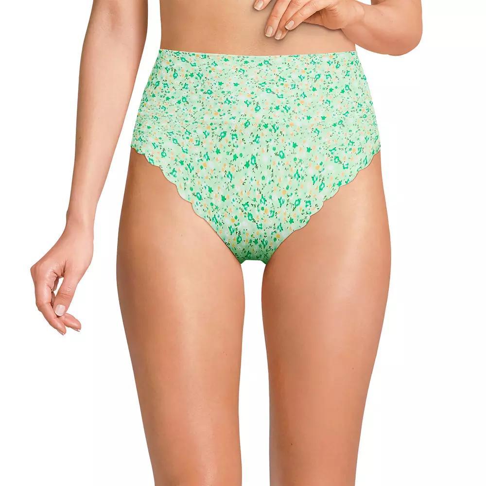 Women's Lands' End Tugless Scallop High Waisted Swim Bottoms, Size: 4, Mint Green Floral Product Image