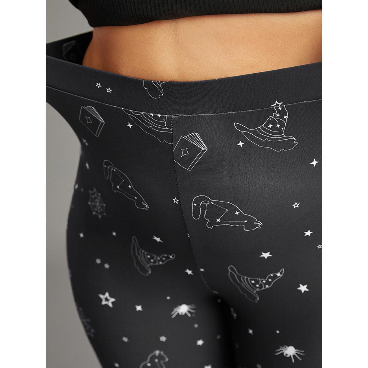 Plus Size Halloween Print High Rise Elastic Waist Leggings Women Black Casual High stretch Skinny High Rise Festival-Halloween Leggings BloomChic 28/5X Product Image