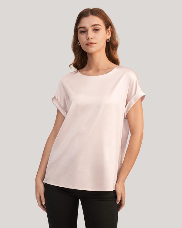 Short Sleeves Round Neck Silk Tee Product Image