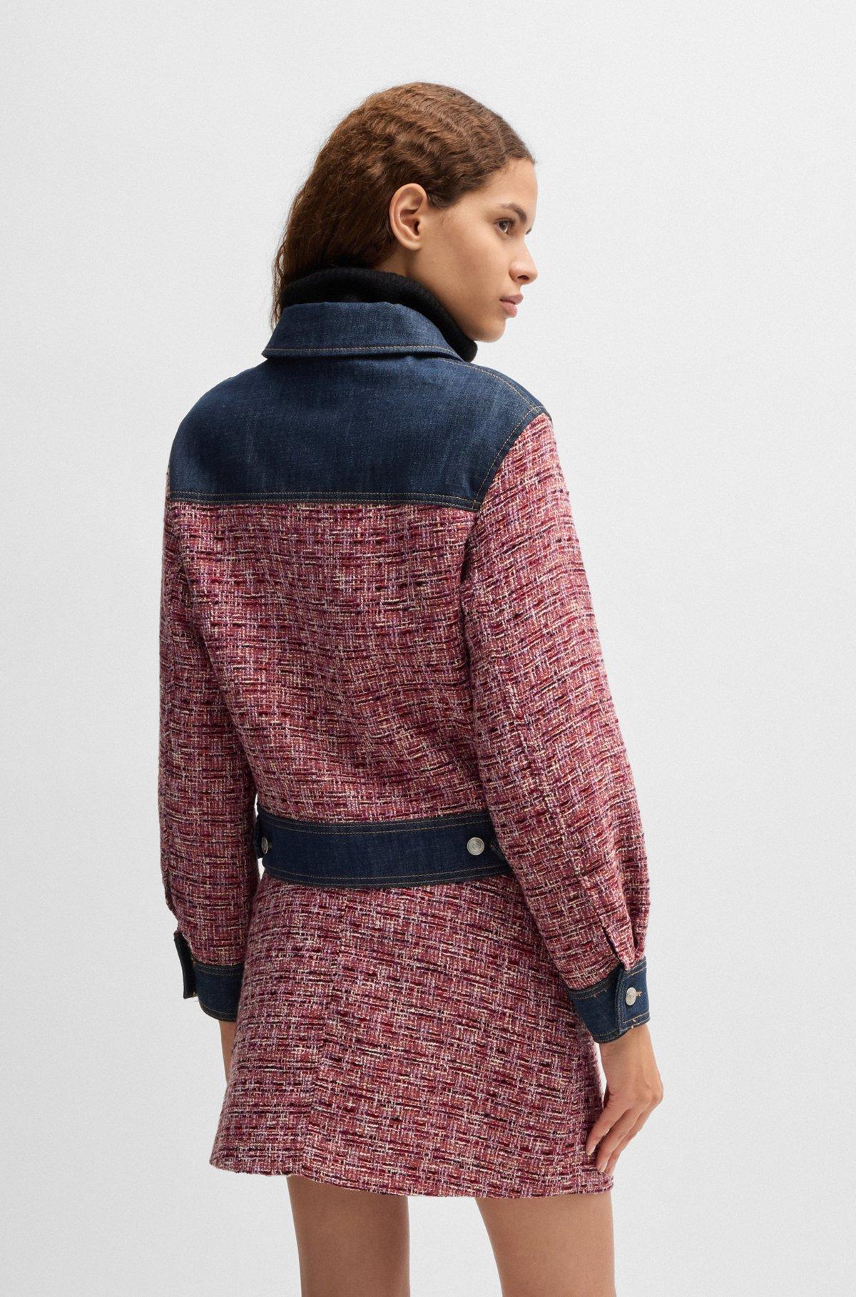 BOSS - Multicolored-tweed jacket with denim trims - Patterned Product Image