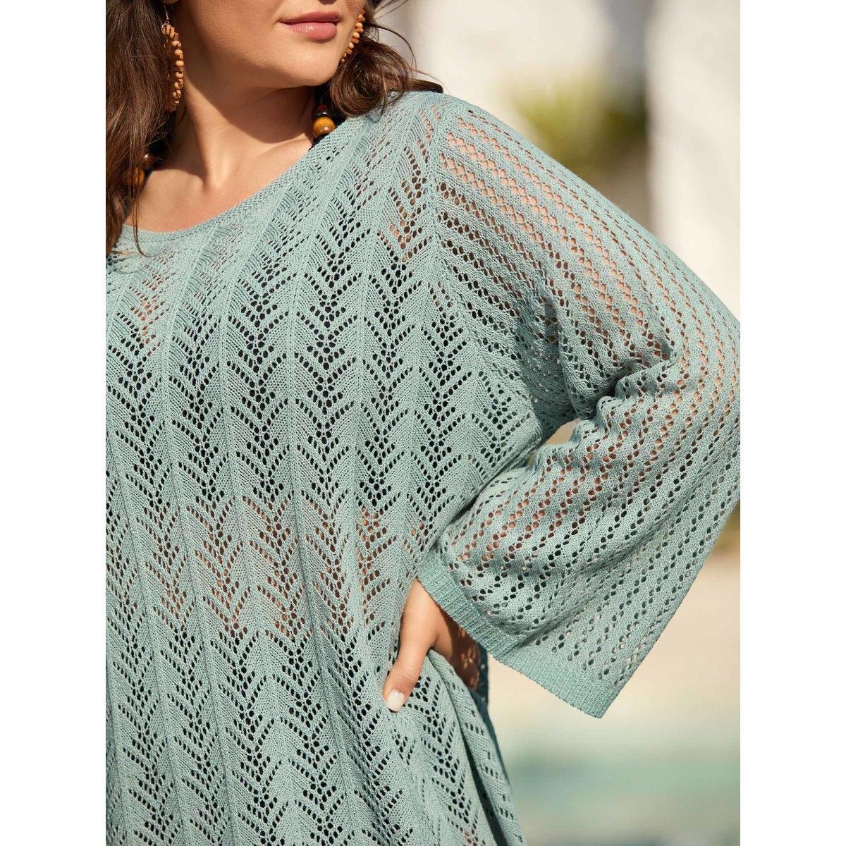 Plus Size Cut-Out Mock Neck Swim Cover-Up Women's Swimwear Mint Beach Loose Texture Curve Swim Cover Ups BloomChic 14-16/1X Product Image