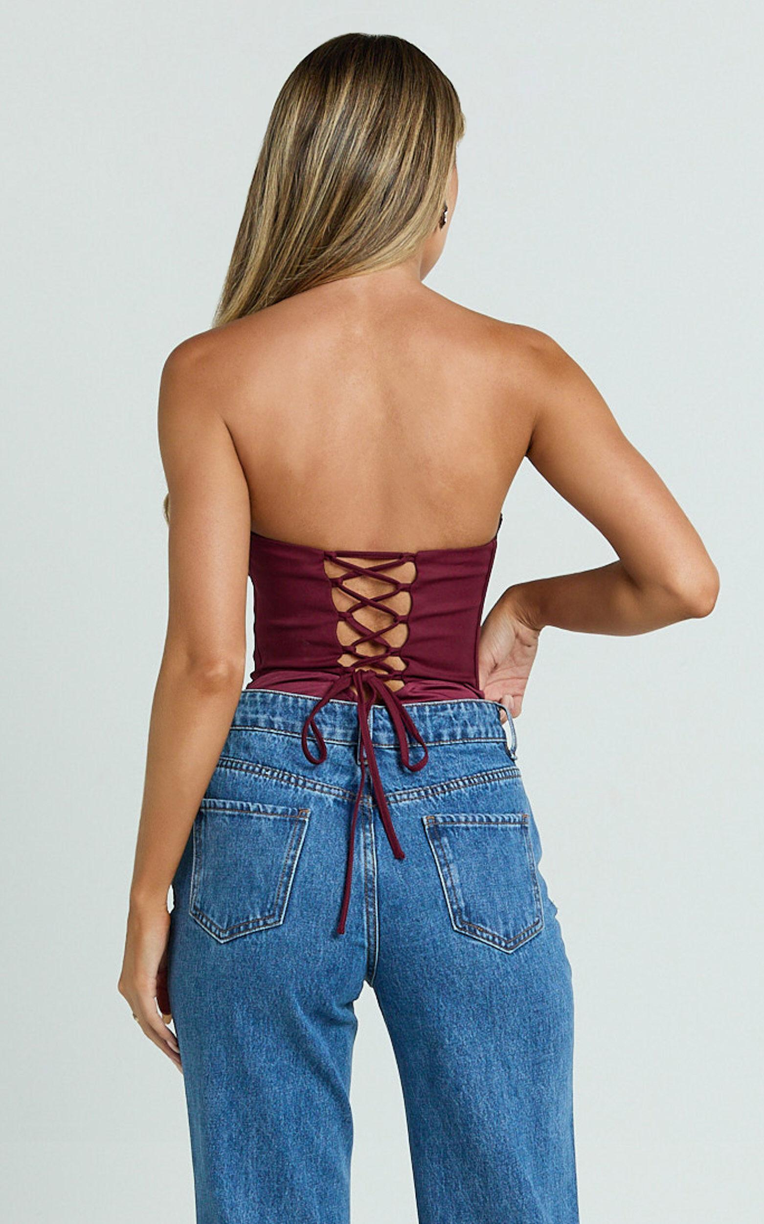 Brigitte Bodysuit - Sweetheart Paneled Bodysuit in Wine Product Image