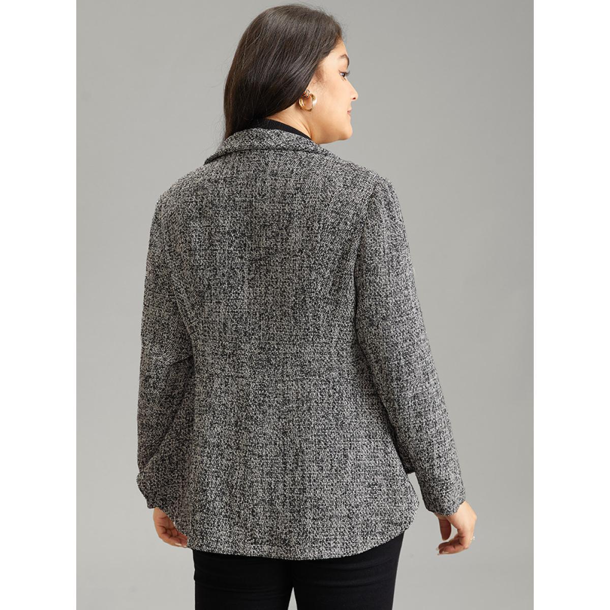 Plus Size Solid Texture Suit Collar Buckle Detail Blazer Black Women Work Plain Texture Sleeve Long Sleeve Suit Collar 26/4X At the Office Blazers BloomChic Product Image