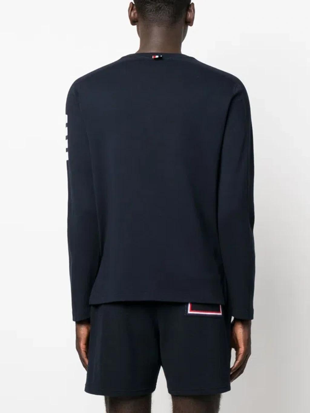 4 Bar Cotton Crewneck Sweater In Blue Product Image