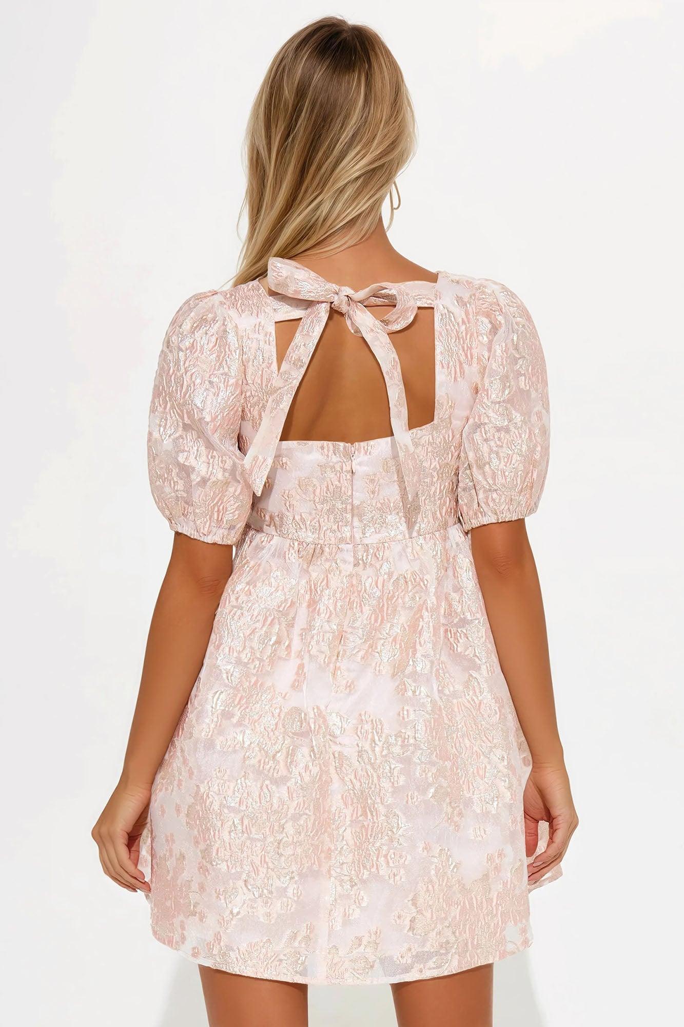 Davina Jacquard Babydoll Mini Dress - Blush Product Image