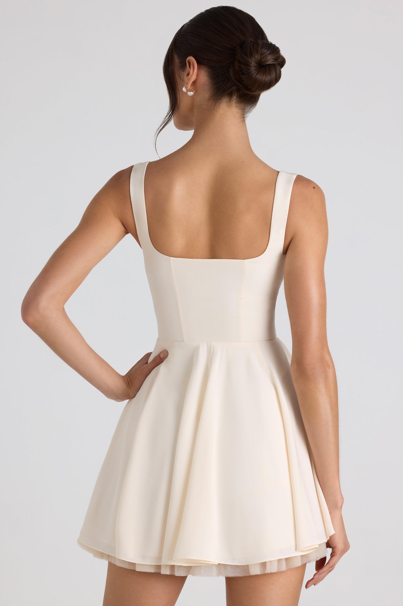 Tie-Detail A-Line Micro Mini Dress in Ivory Product Image