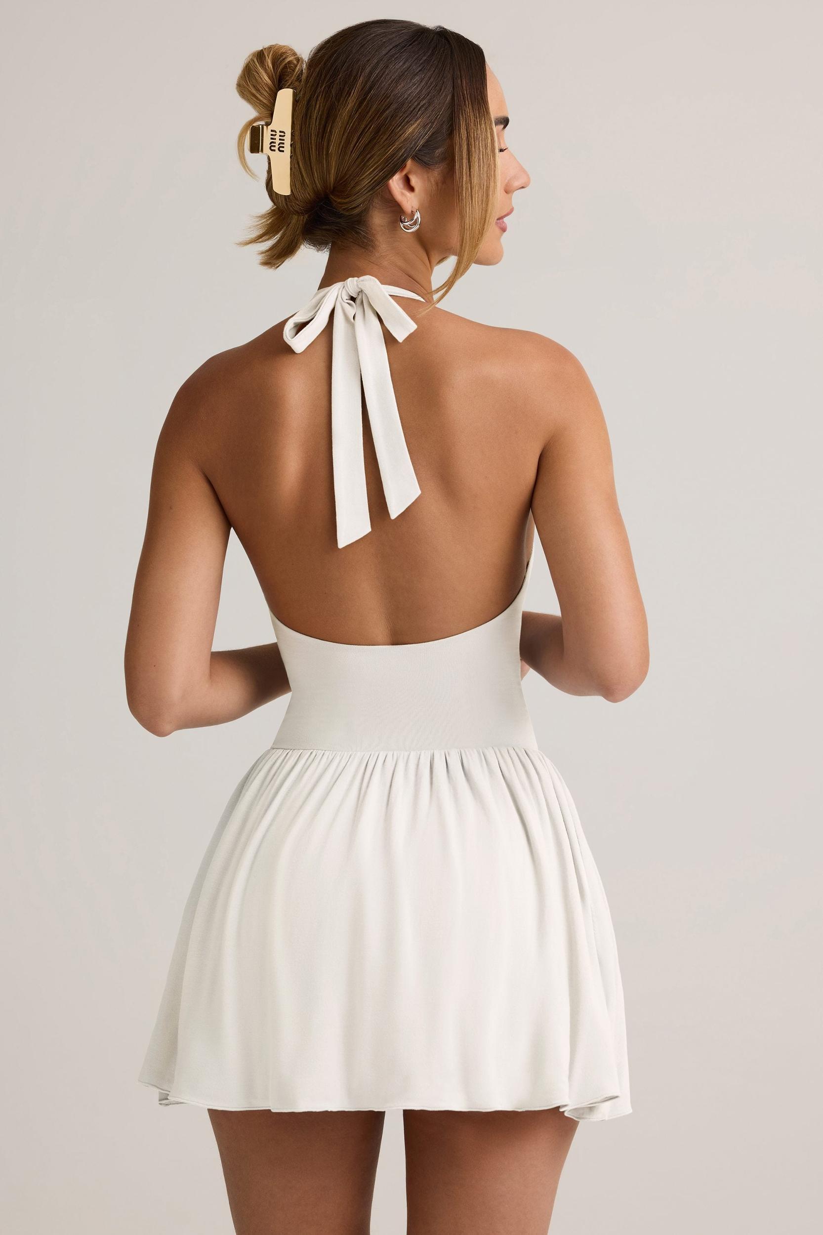 Modal Backless Halterneck Mini Dress in White Product Image