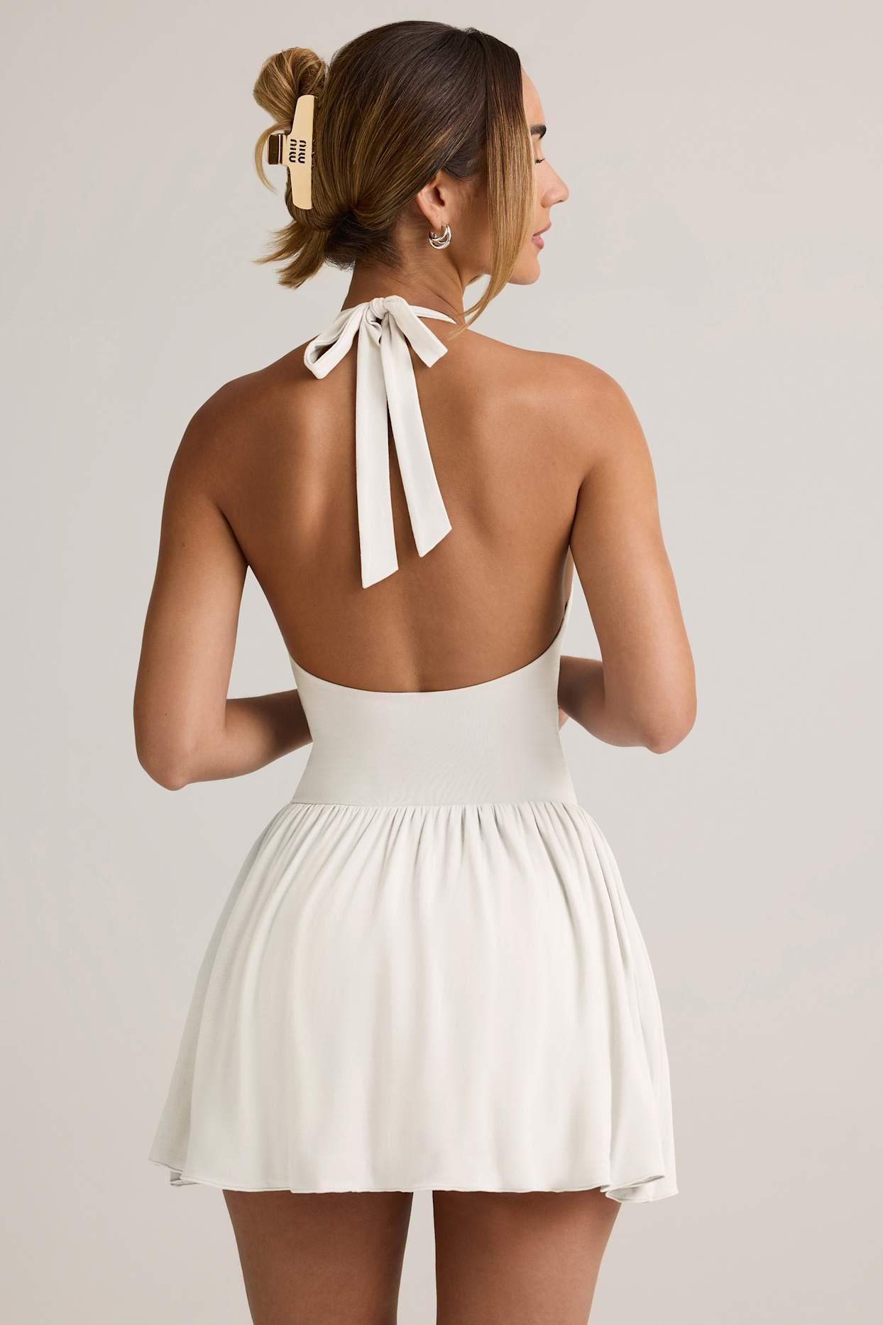 Modal Backless Halterneck Mini Dress in White Product Image