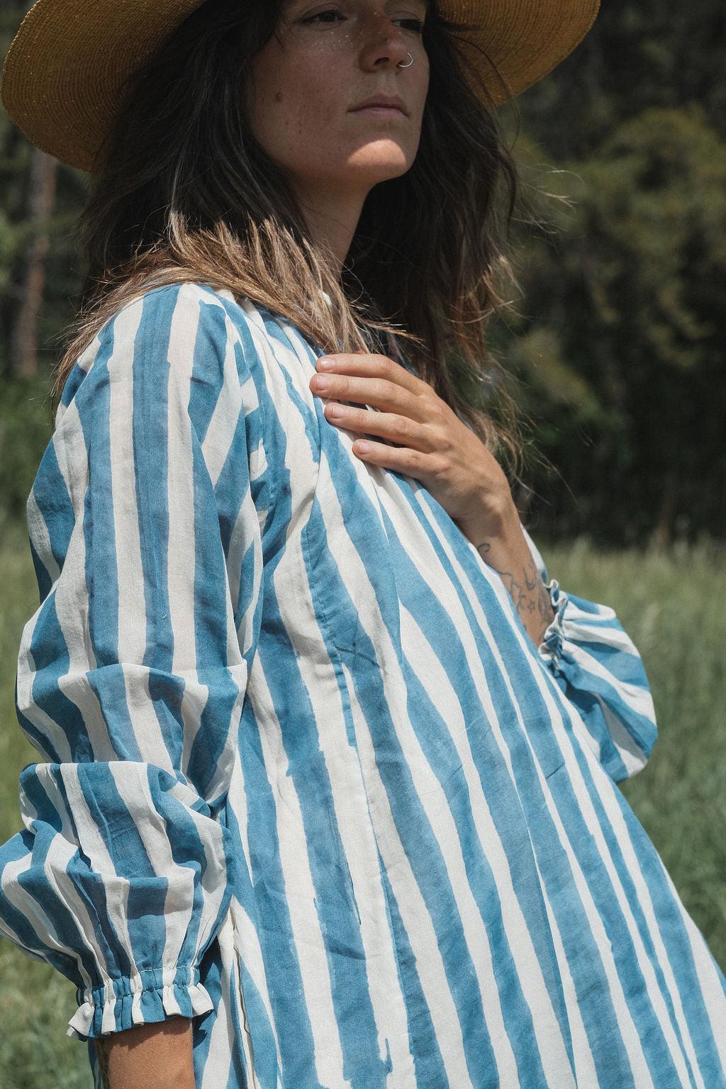 Blue Lined Get-Away Dress Product Image